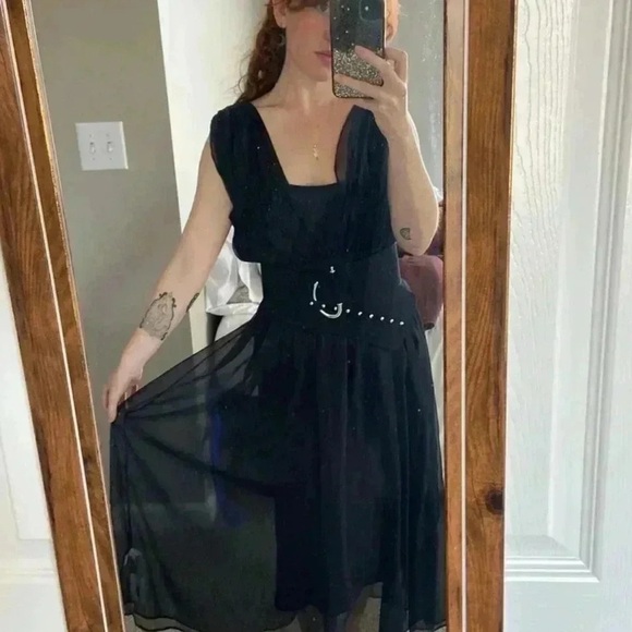 Black Leather Wide Waist Fashion Belt with silver hardware size XS/S - Picture 3 of 6